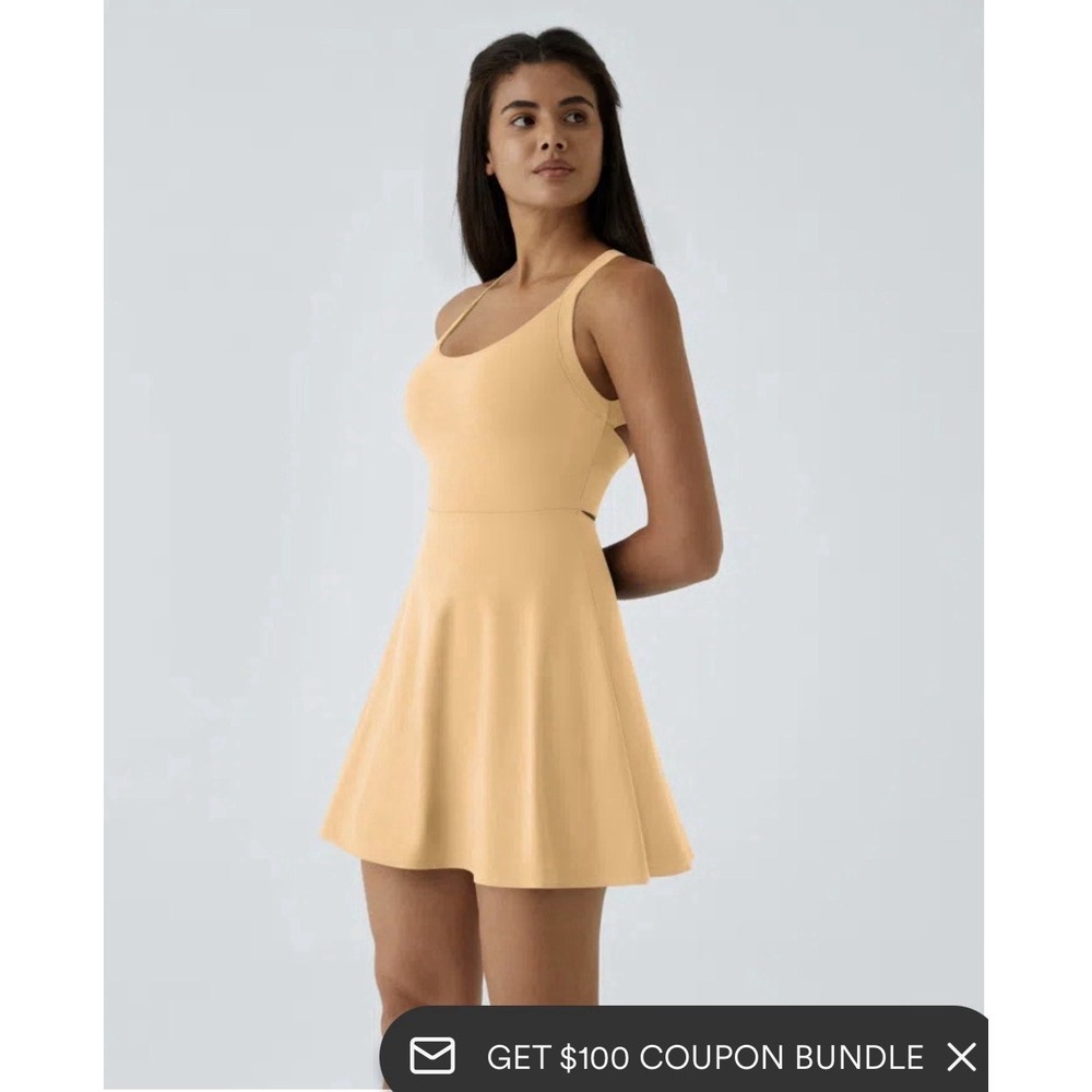Halara L SoftlyZero Airy Backless  InstantCool Dress Easy Peezy Sunburst
